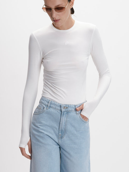 Лонгслів молочний з вишитим лого