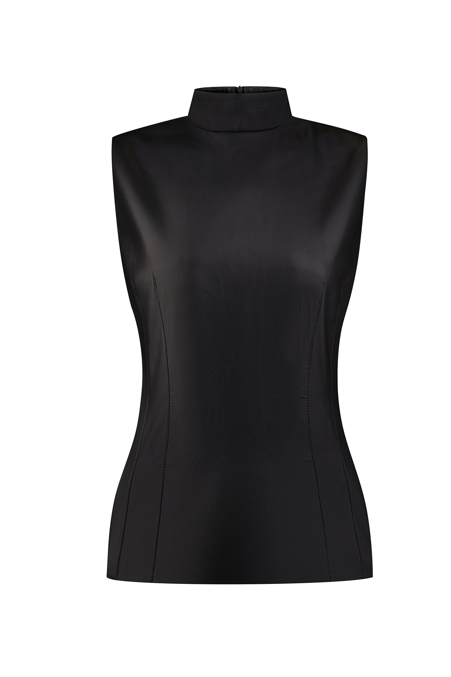 Sleeveless Eco-leather Turtleneck Black