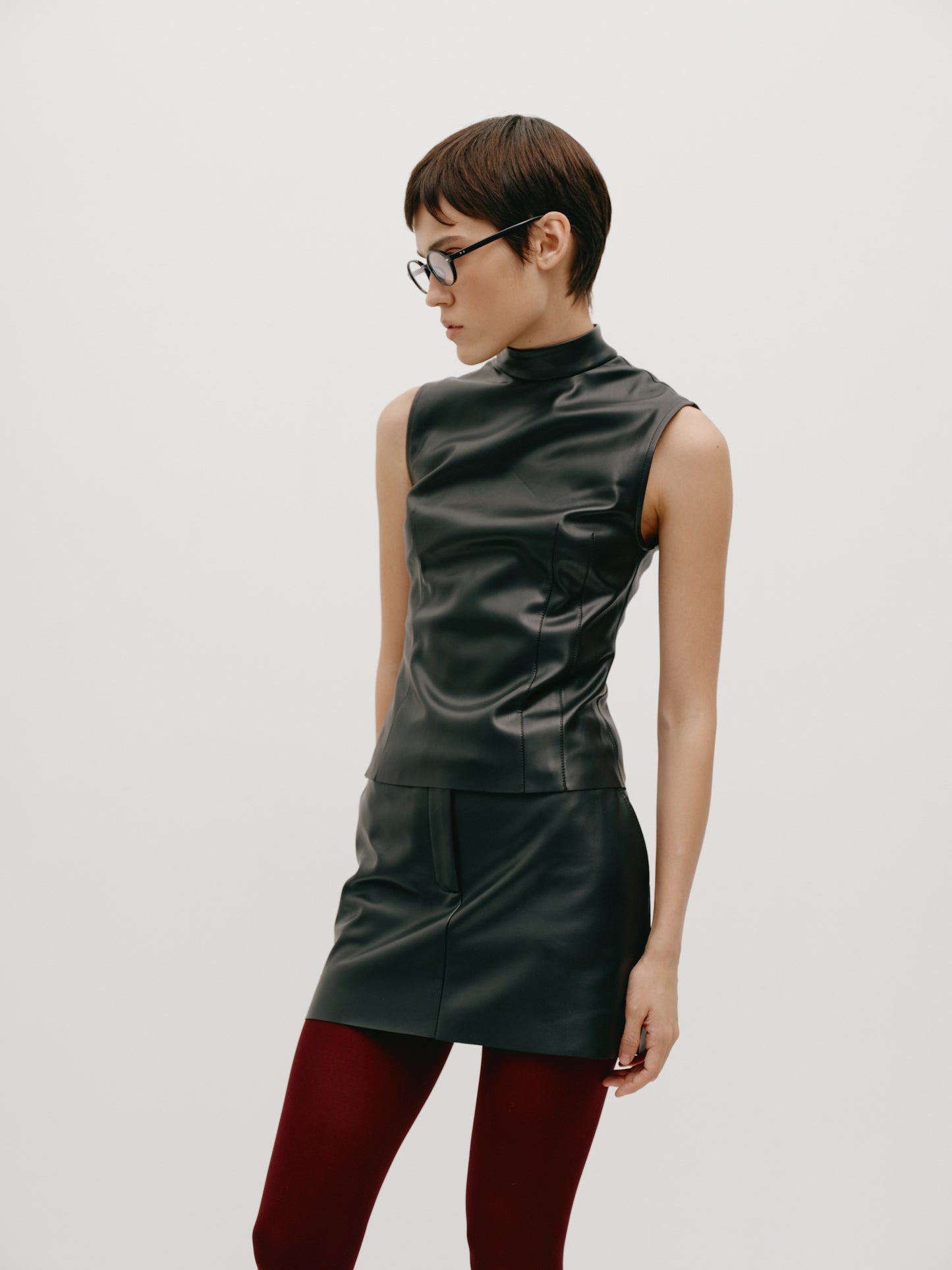 Sleeveless Eco-leather Turtleneck Black