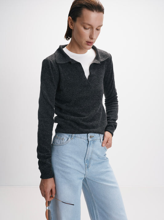 Трикотажне графітове поло з вовни