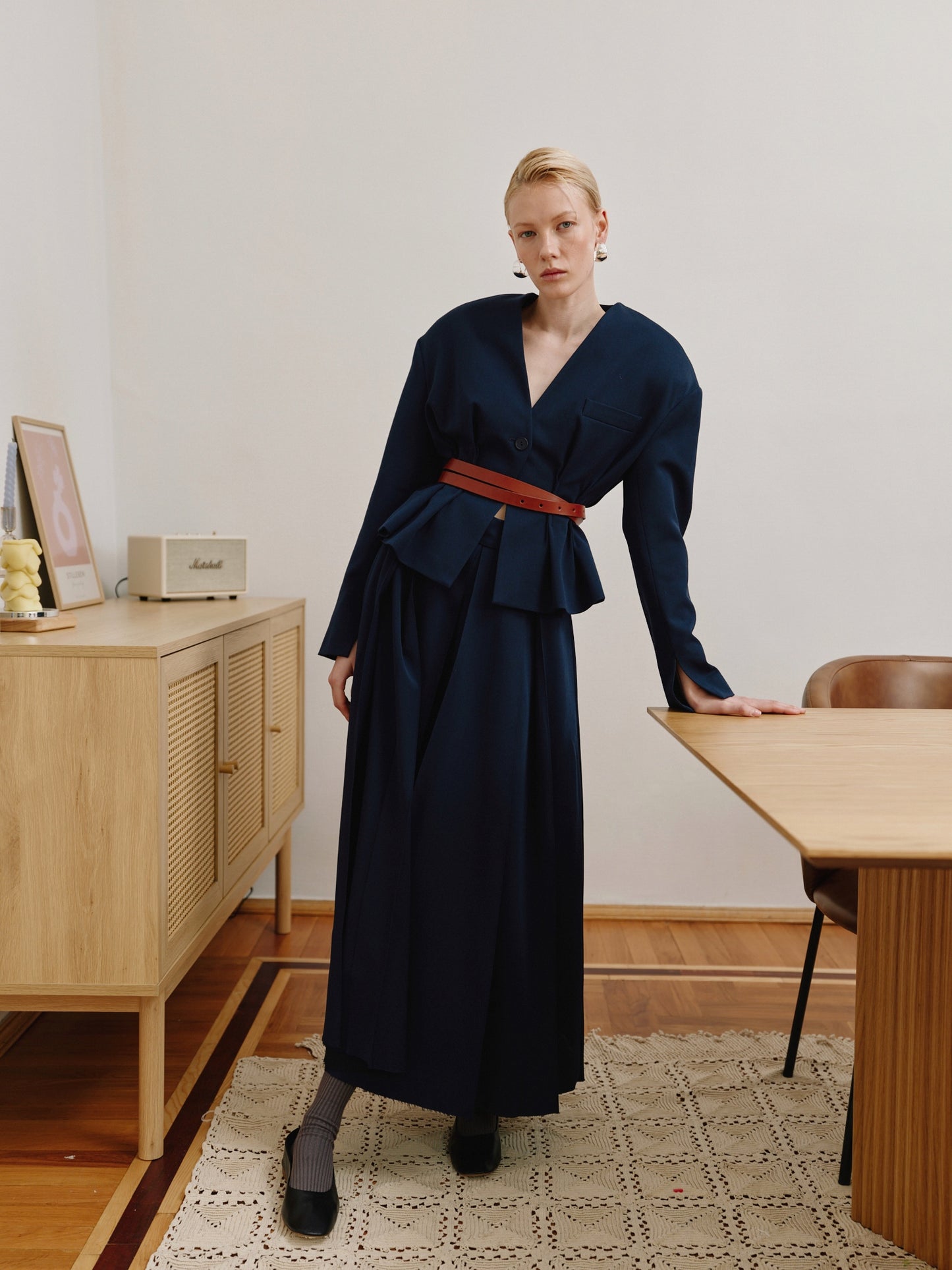 Dark blue  flared trousers skirt