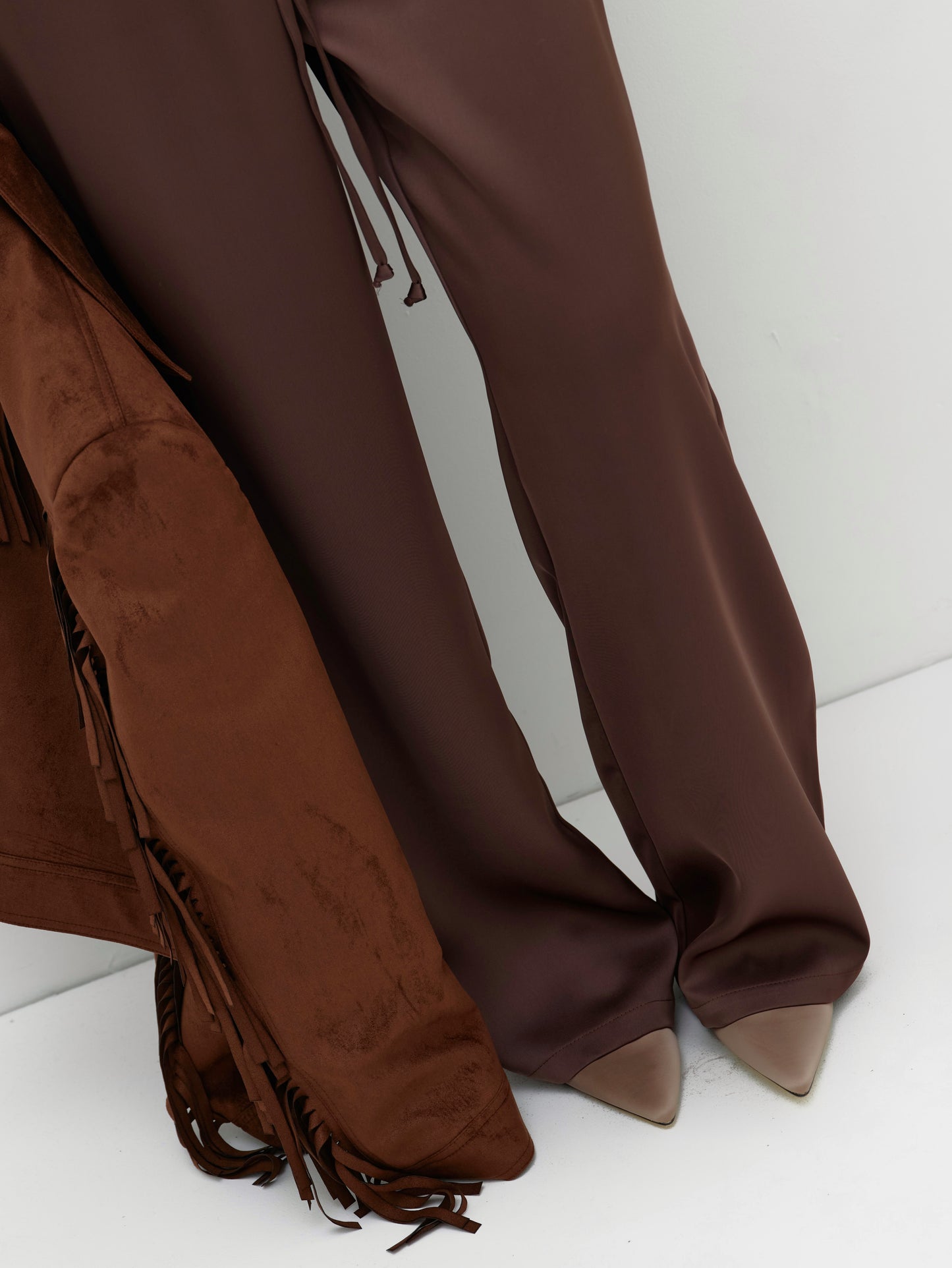 Brown satin trousers