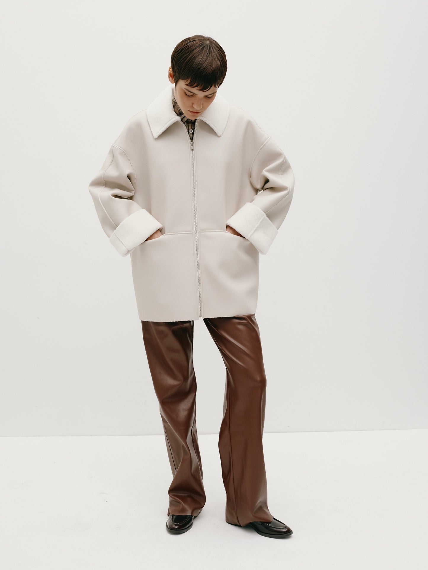 Milk-colored sheepskin coat