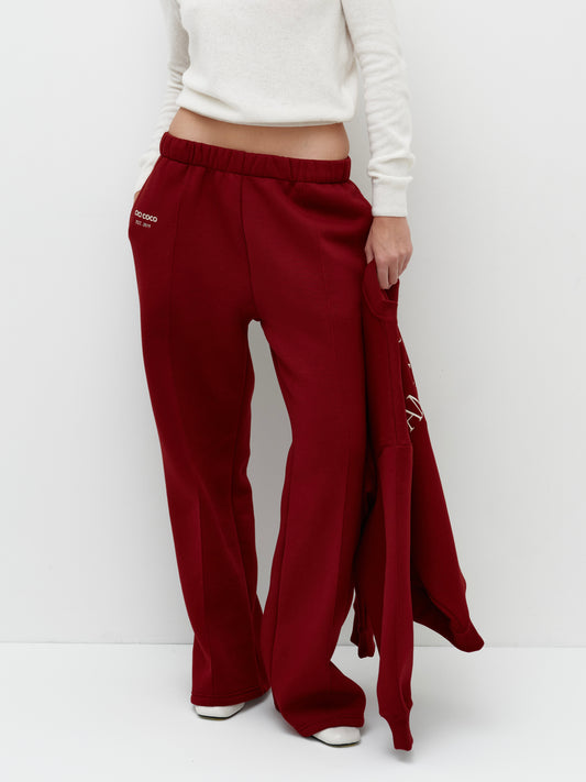 Cherry-colored insulated pants with embroidery