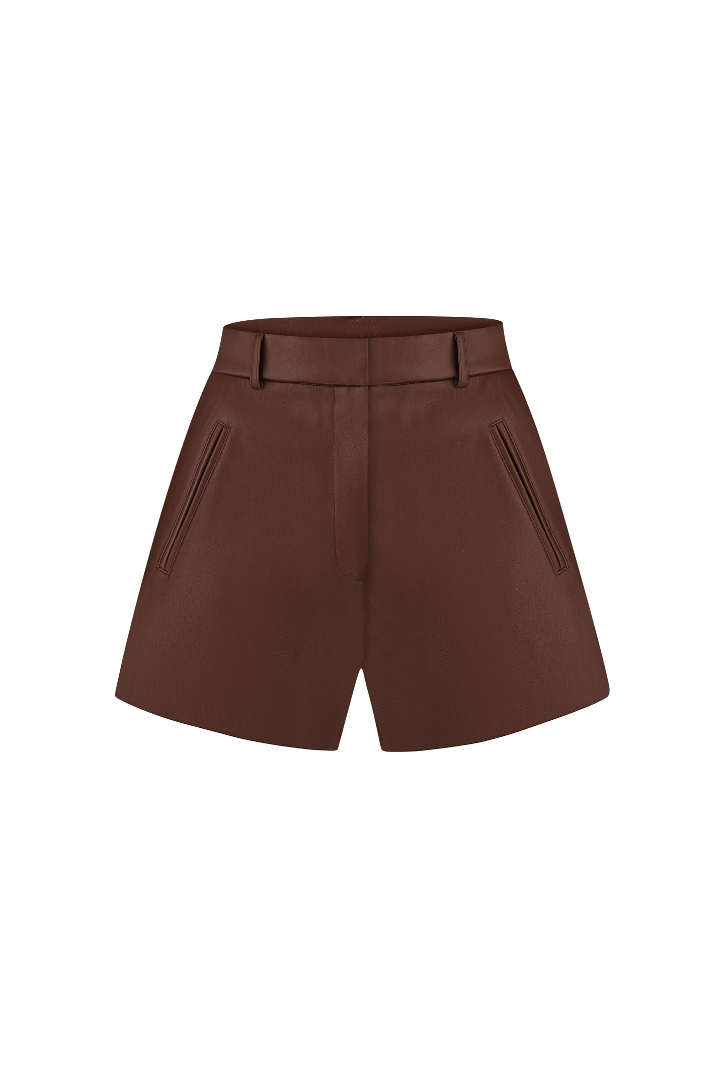 Brown eco-leather mini shorts