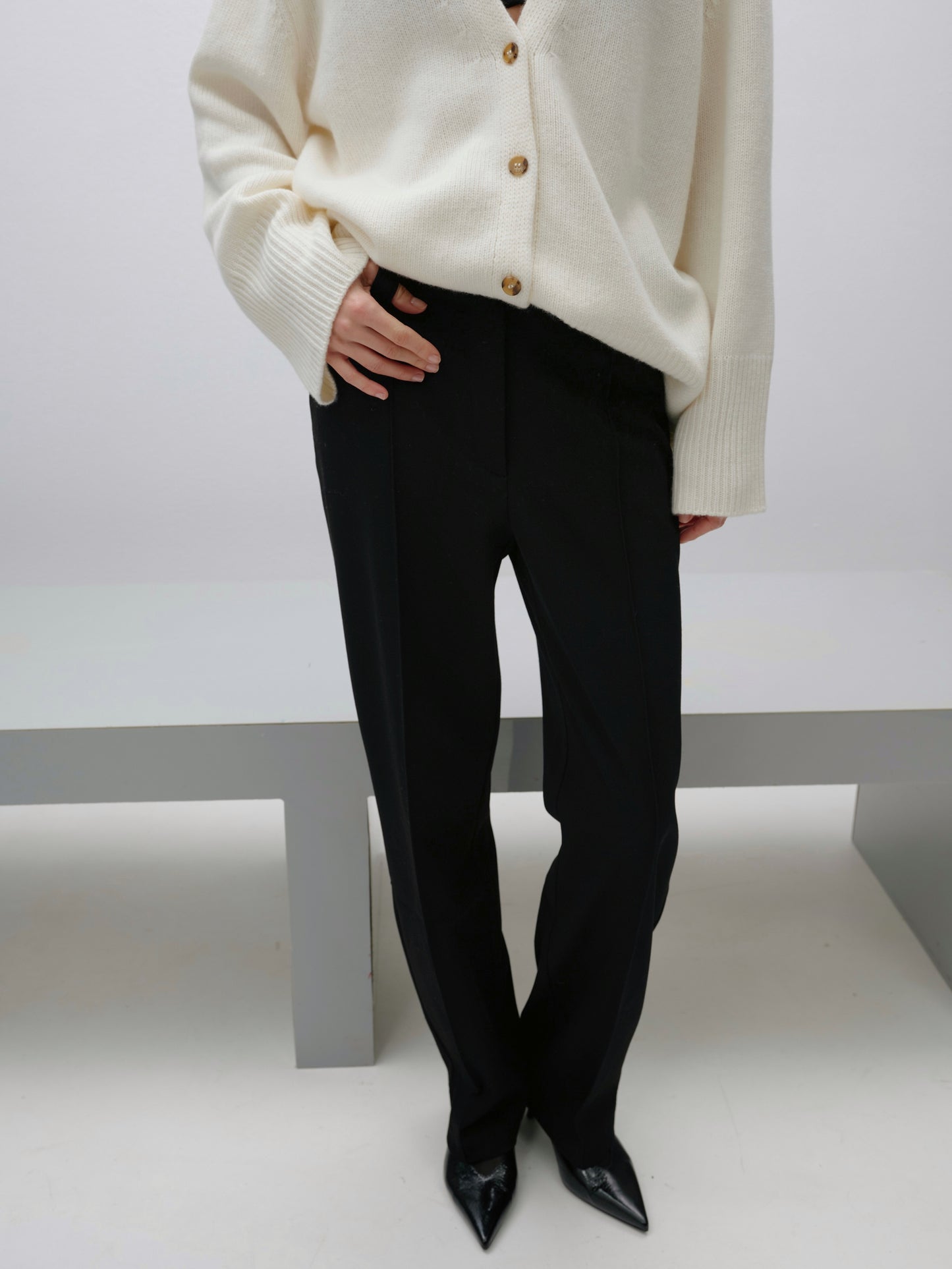 Straight black pencil trousers