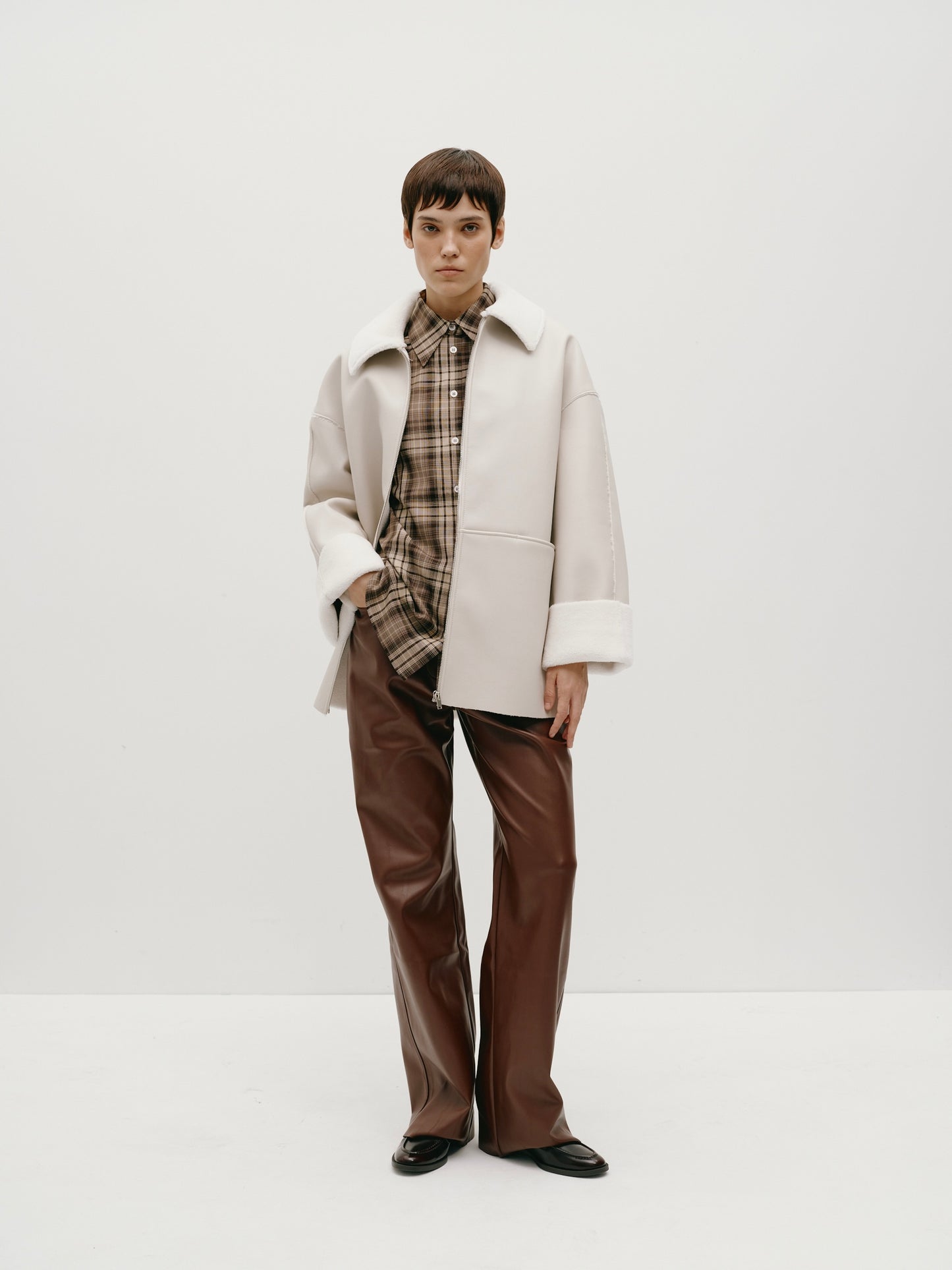 Milk-colored sheepskin coat