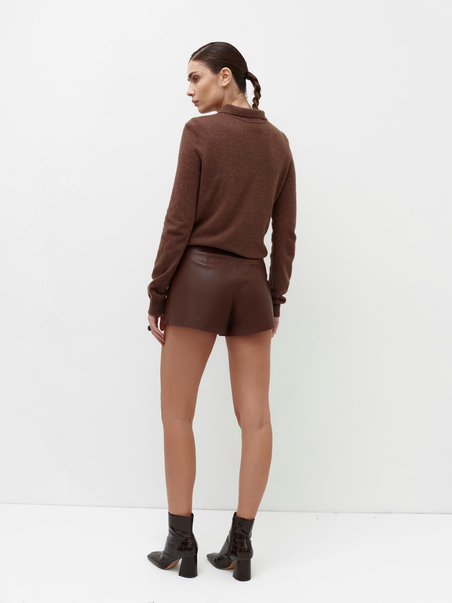 Brown eco-leather mini shorts