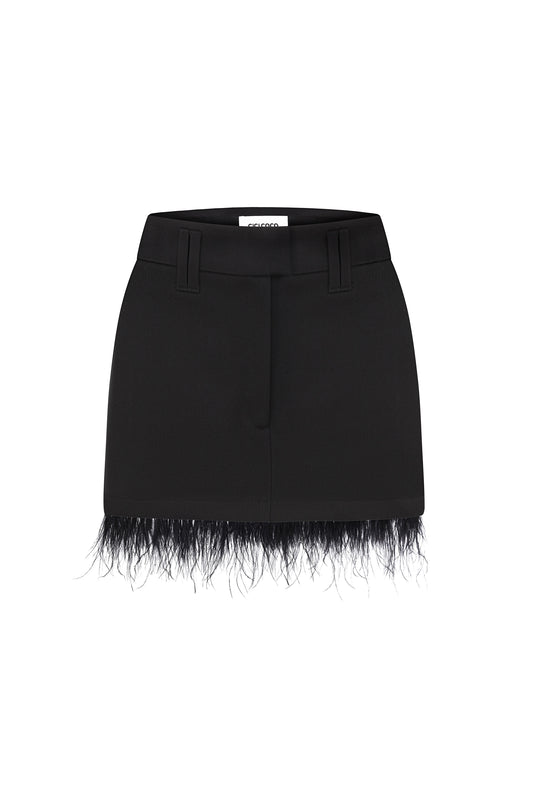 Black Mini Skirt with Detachable Feathers