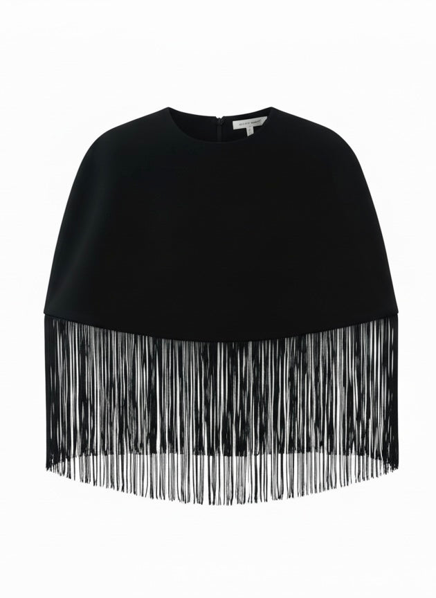 Структурований чорний кейп з бахрамою