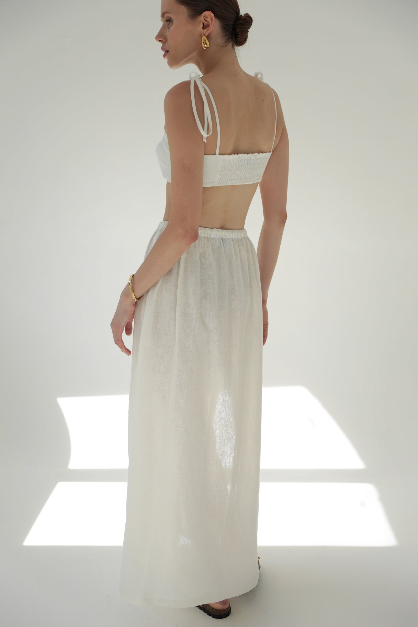 Linen milk-white maxi skirt