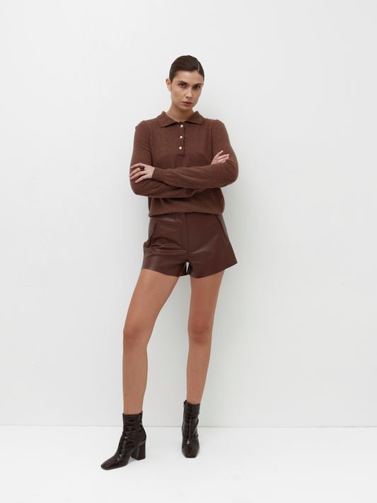 Brown eco-leather mini shorts