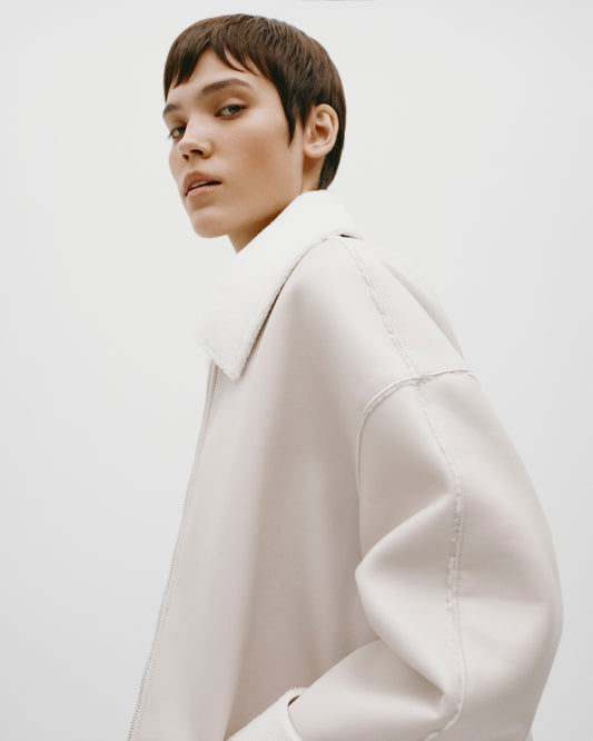 Milk-colored sheepskin coat