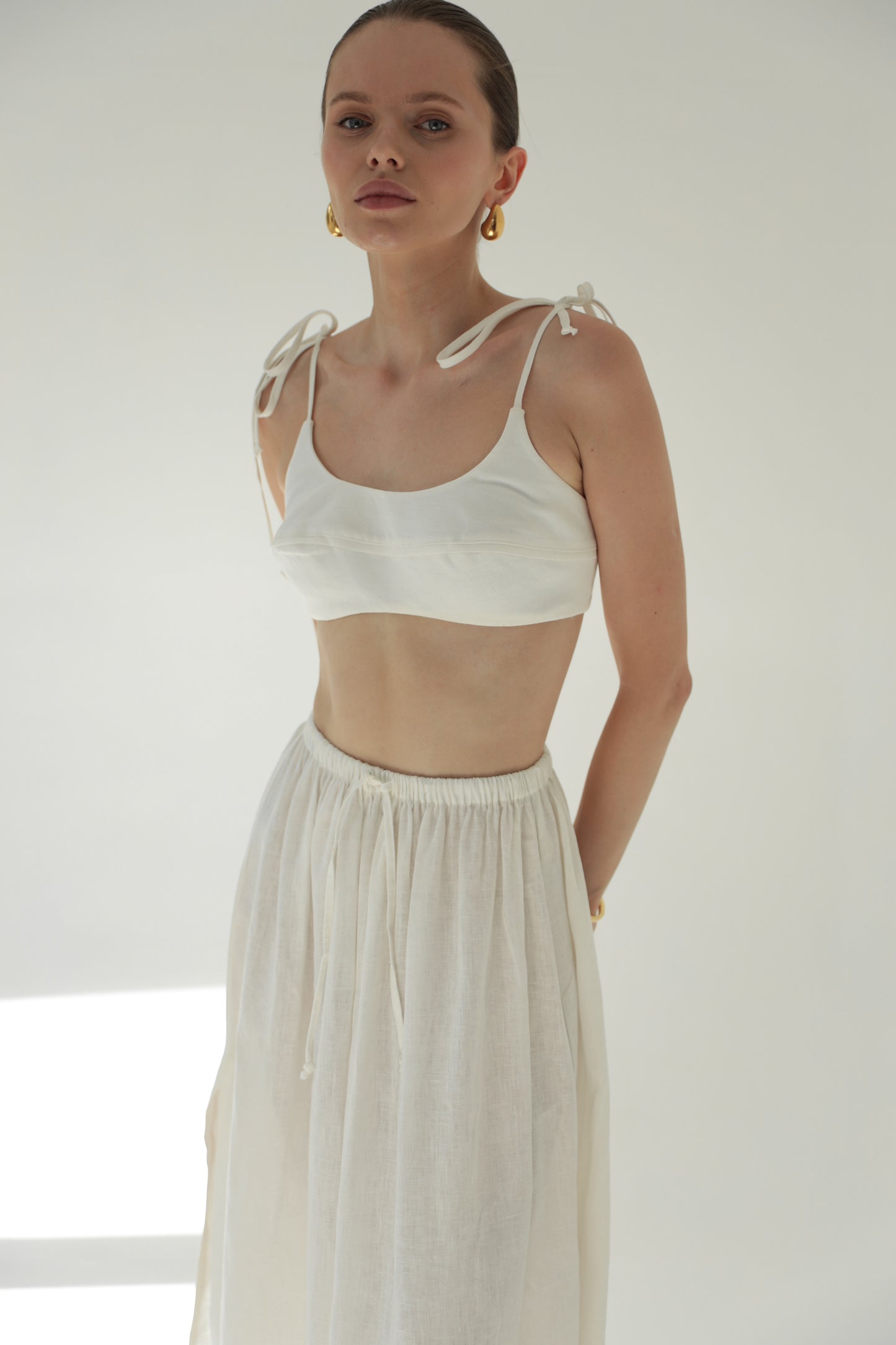 Milk linen crop top