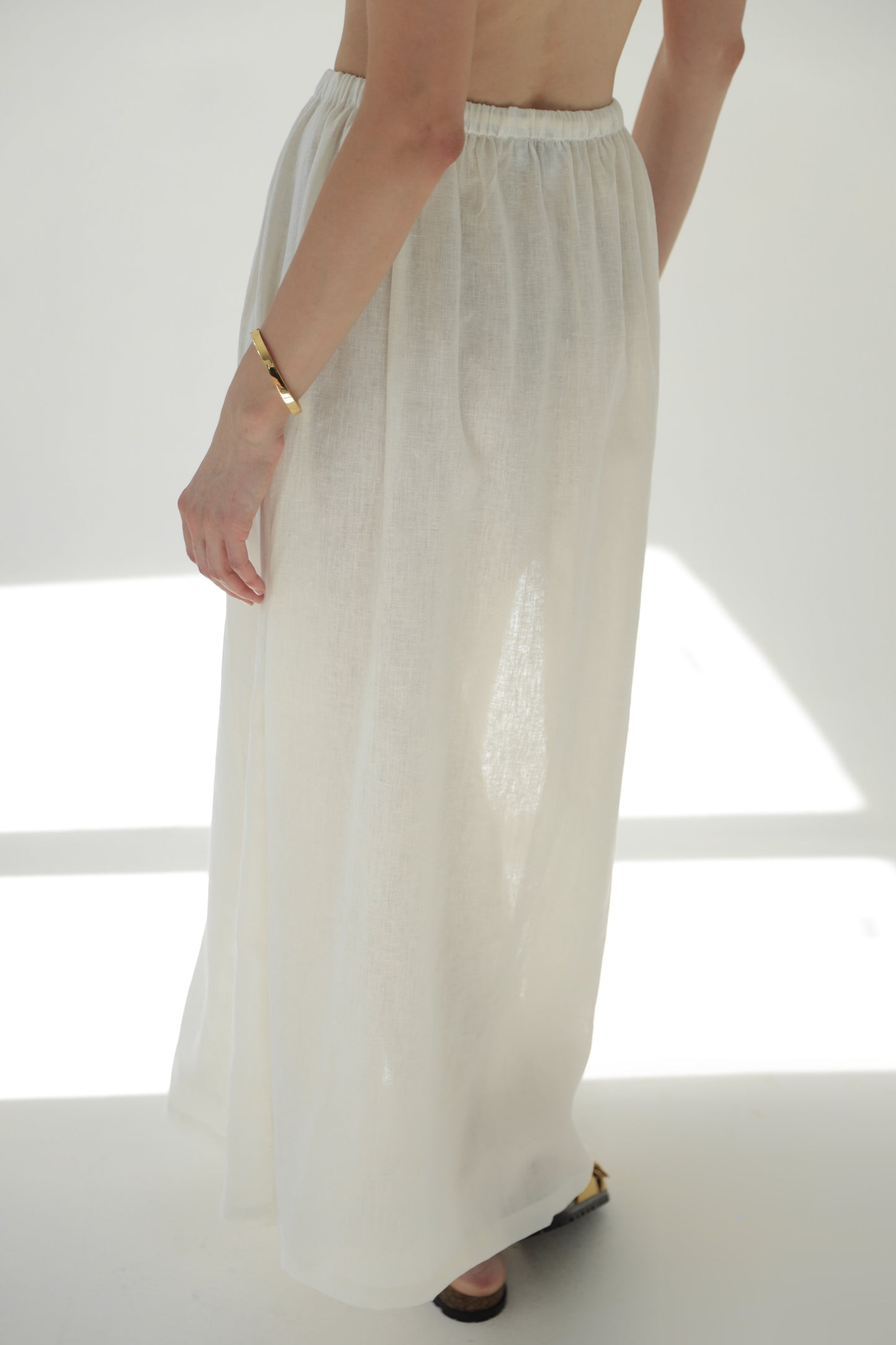 Linen milk-white maxi skirt