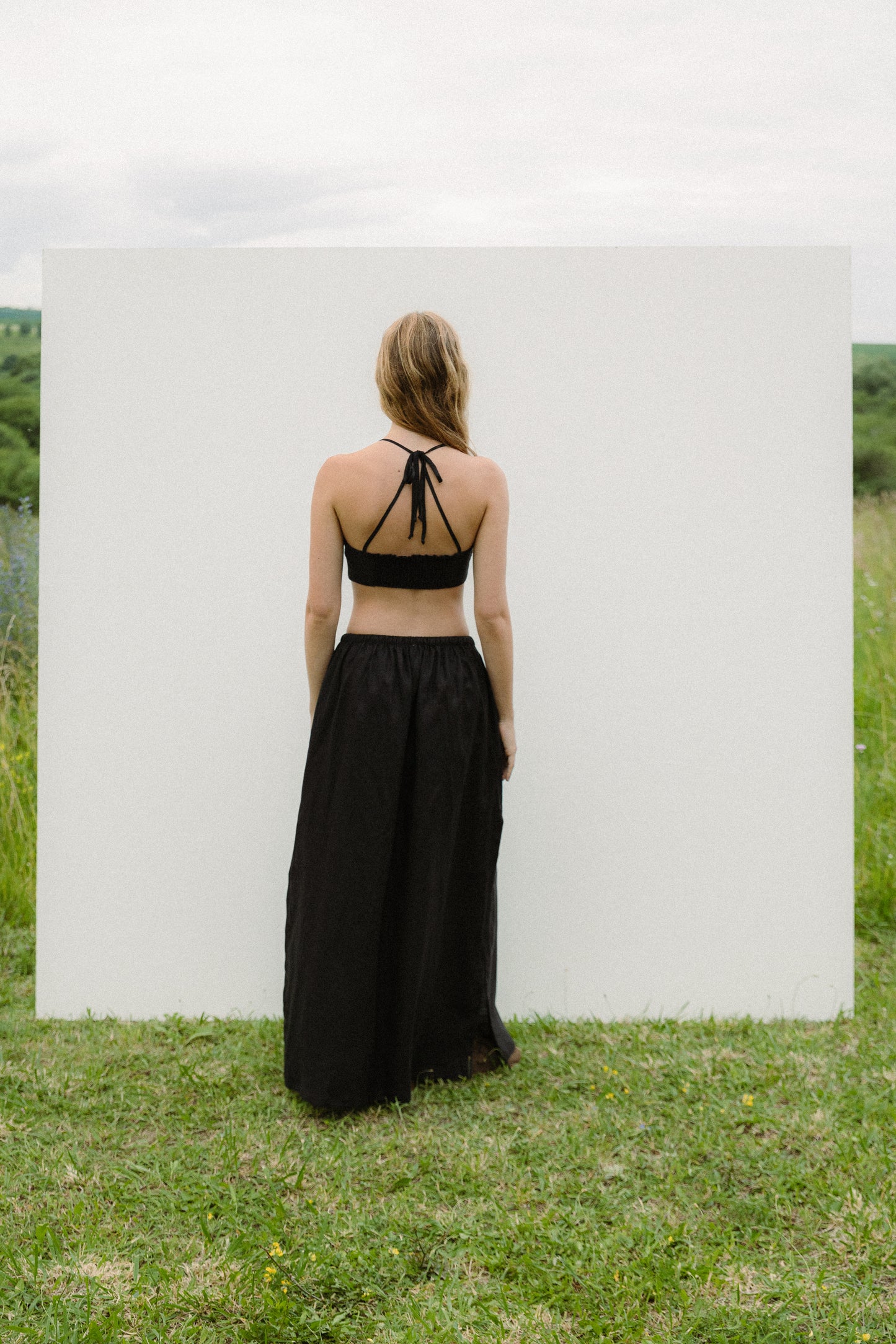 Black linen crop top