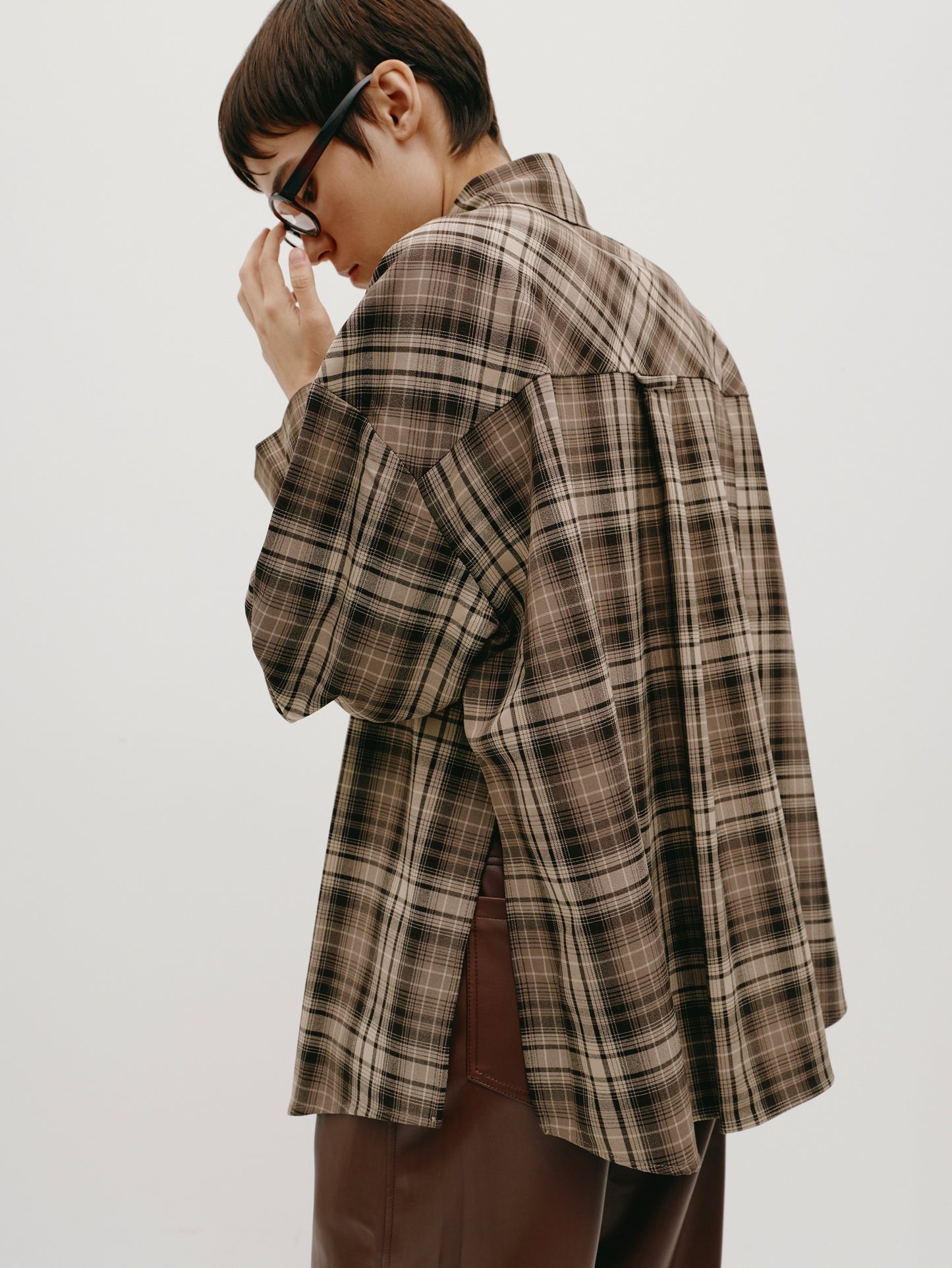 Brown oversized checkered shirt