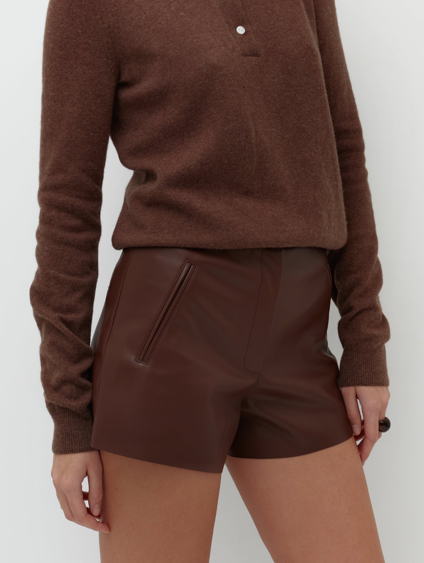 Brown eco-leather mini shorts