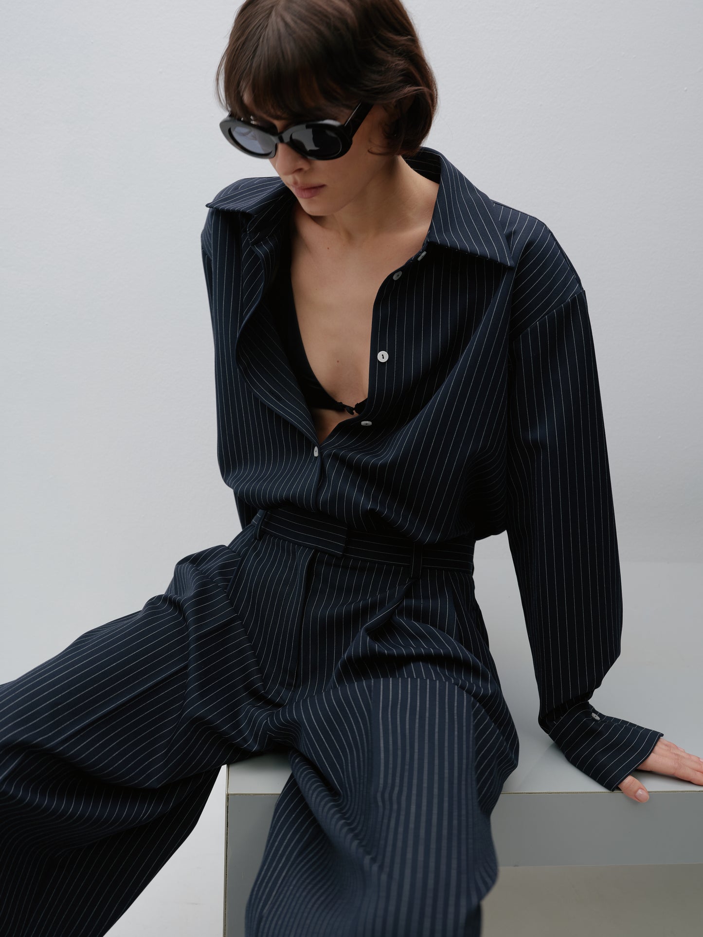 Синя сорочка - боді у смужку