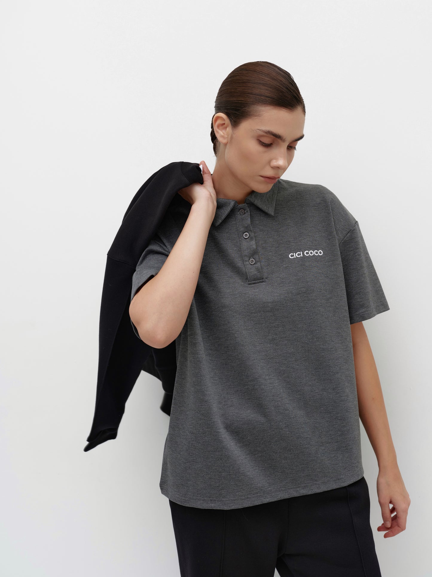 Graphite polo shirt with logo