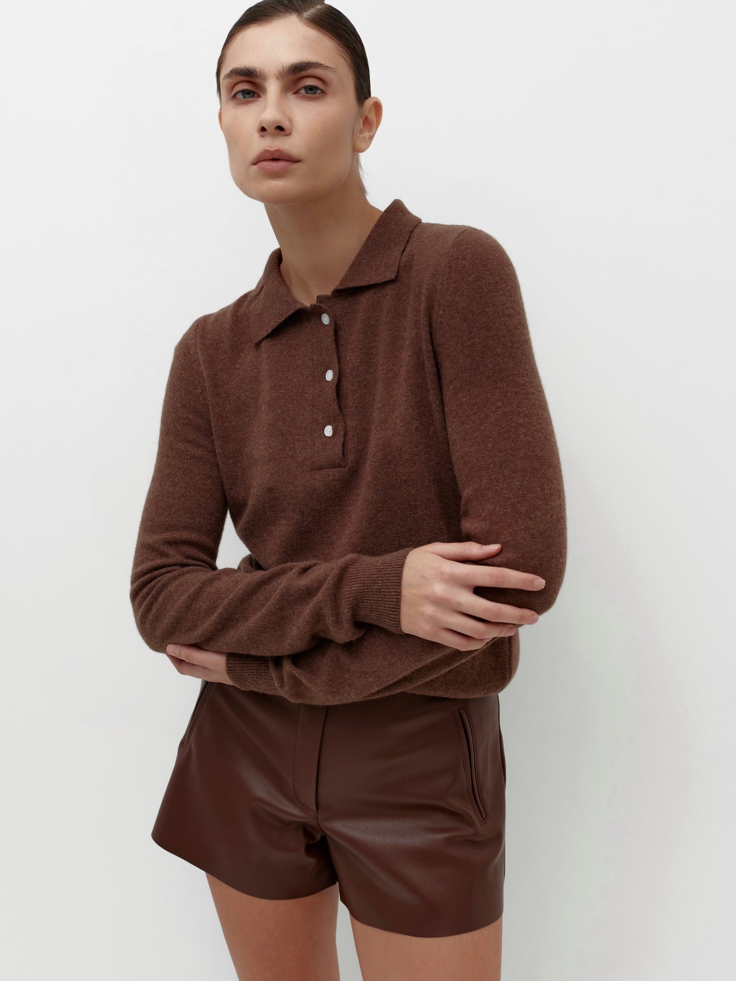 Brown knitted polo