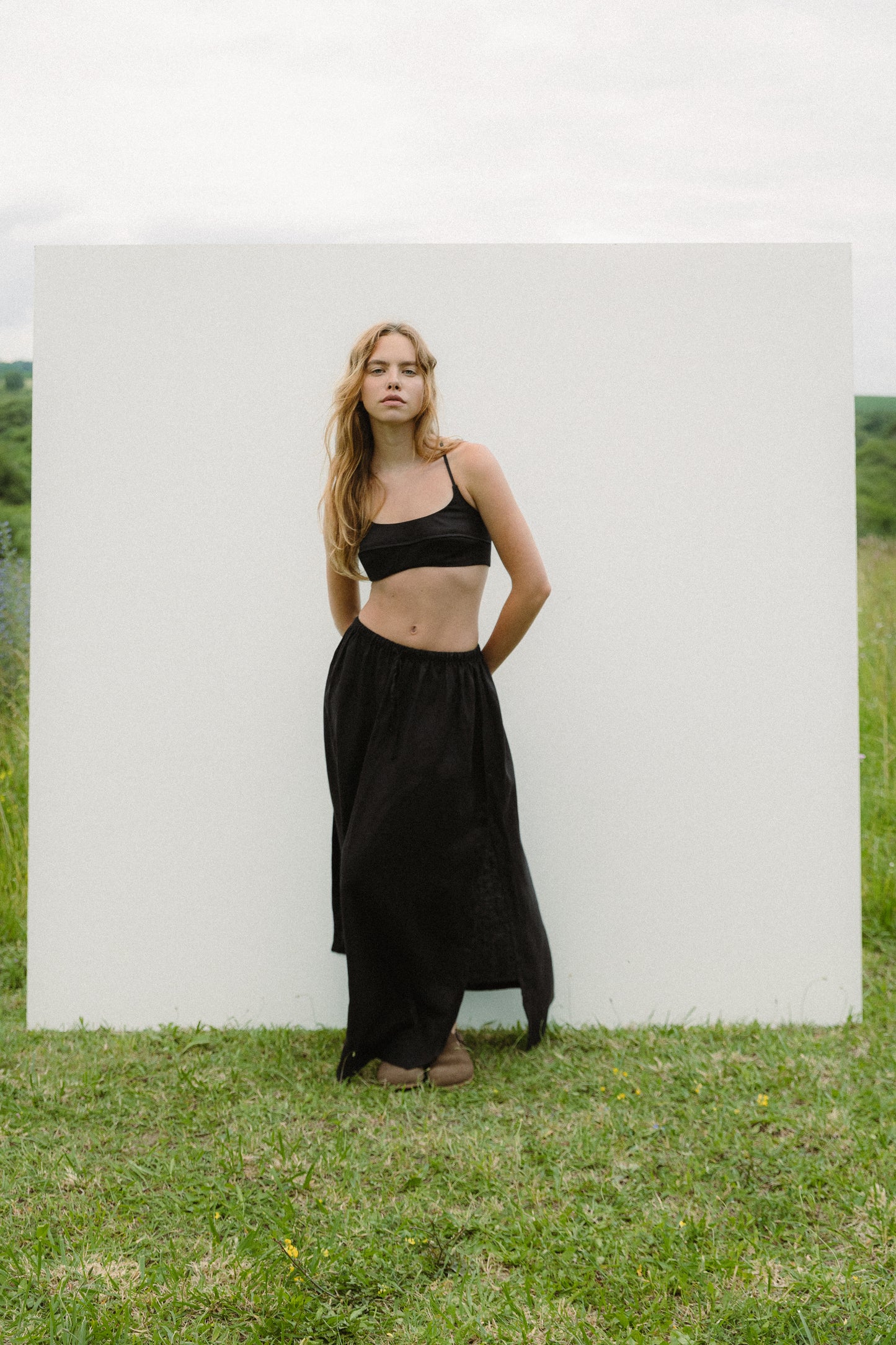 Black linen crop top