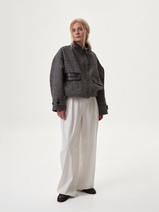 Бомбер зі шкіряними вставками