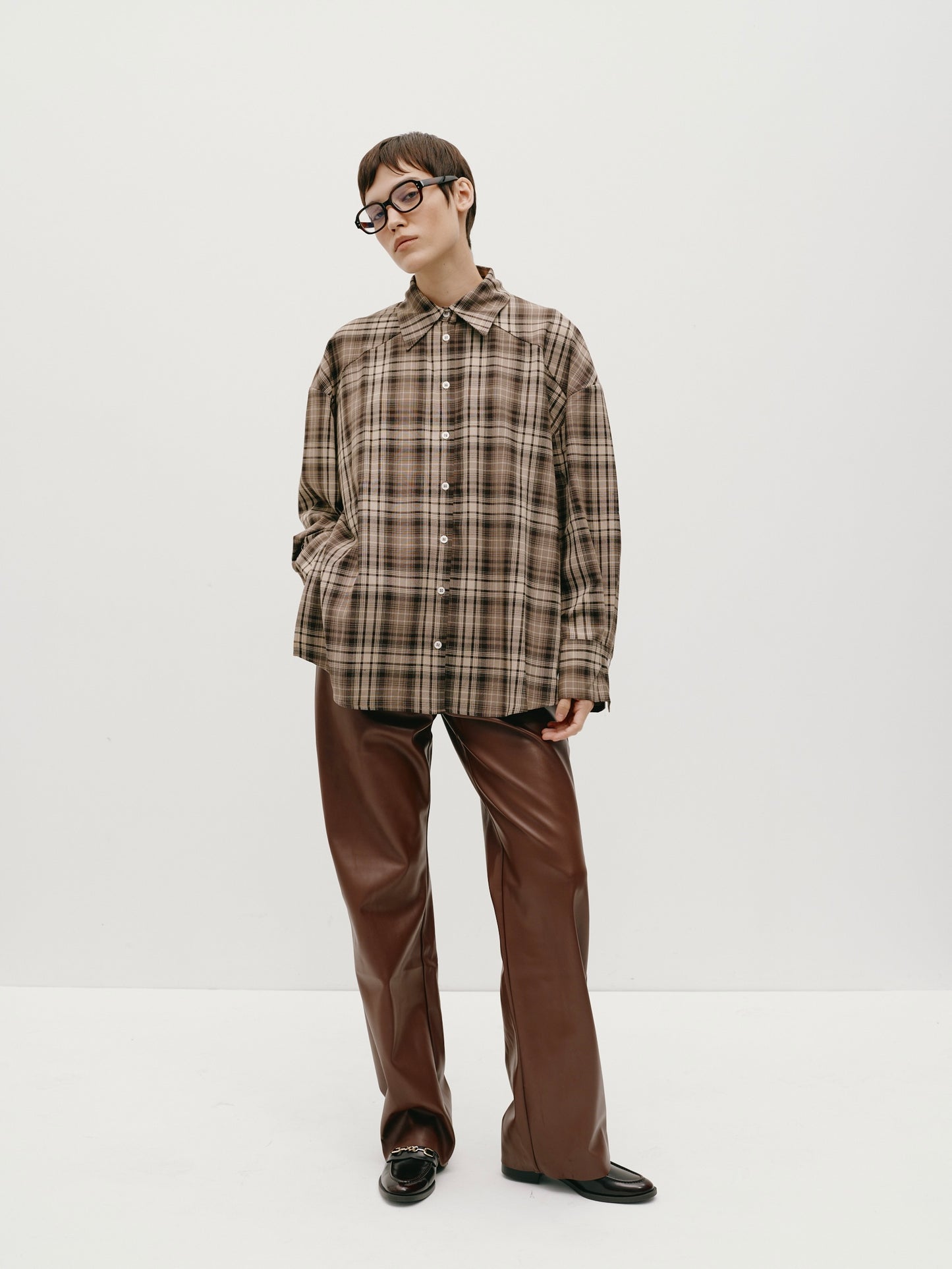 Brown oversized checkered shirt