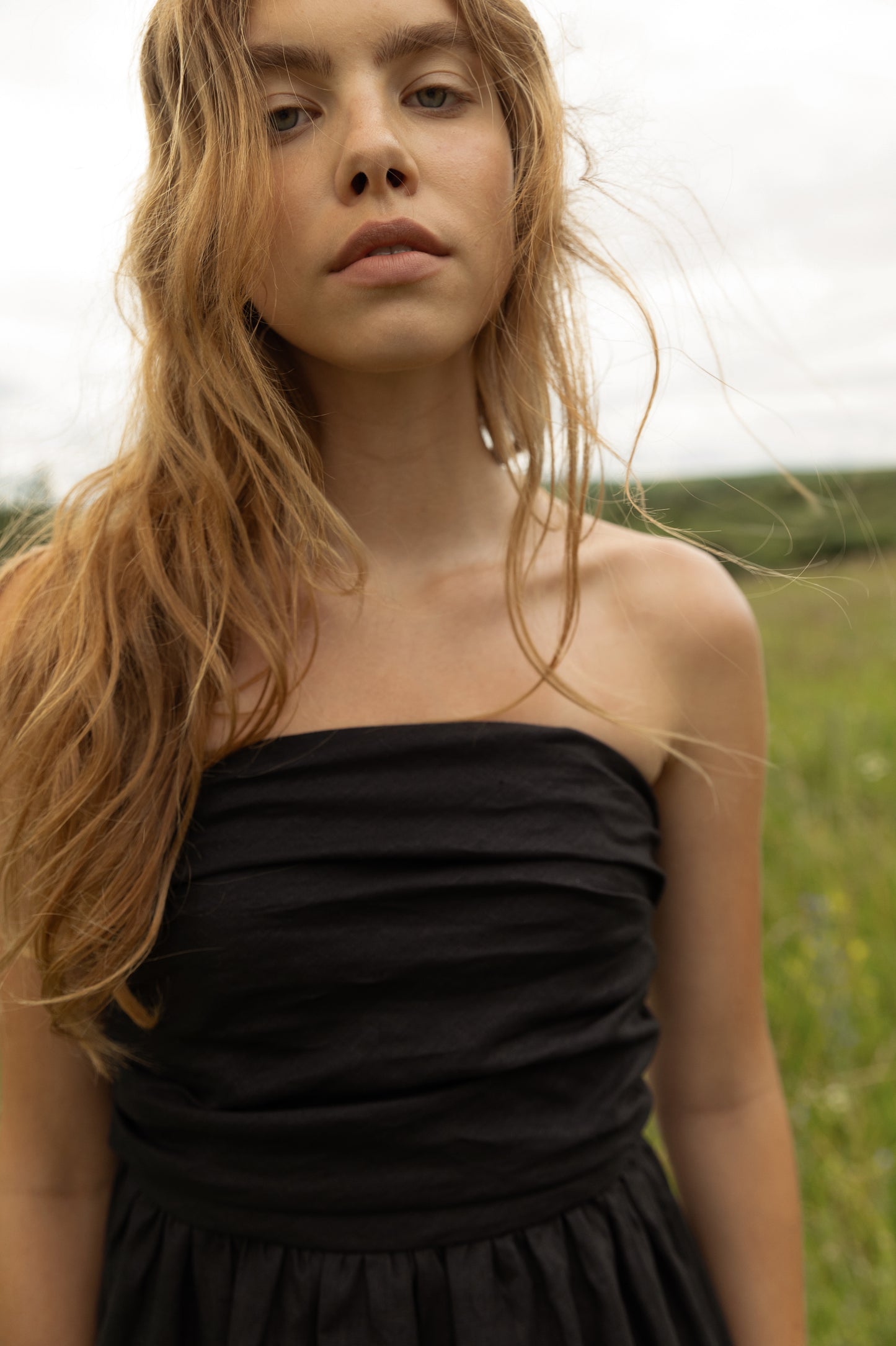 Black linen corset bandeau dress