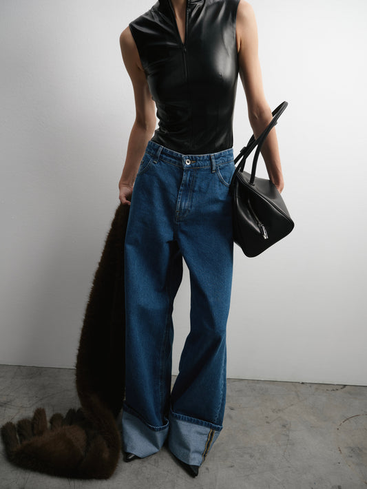 Джинси сині широкого крою з підгинами