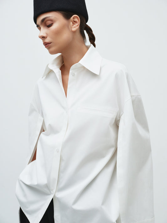 Shirt with accent sleeves in milk color COUTURE