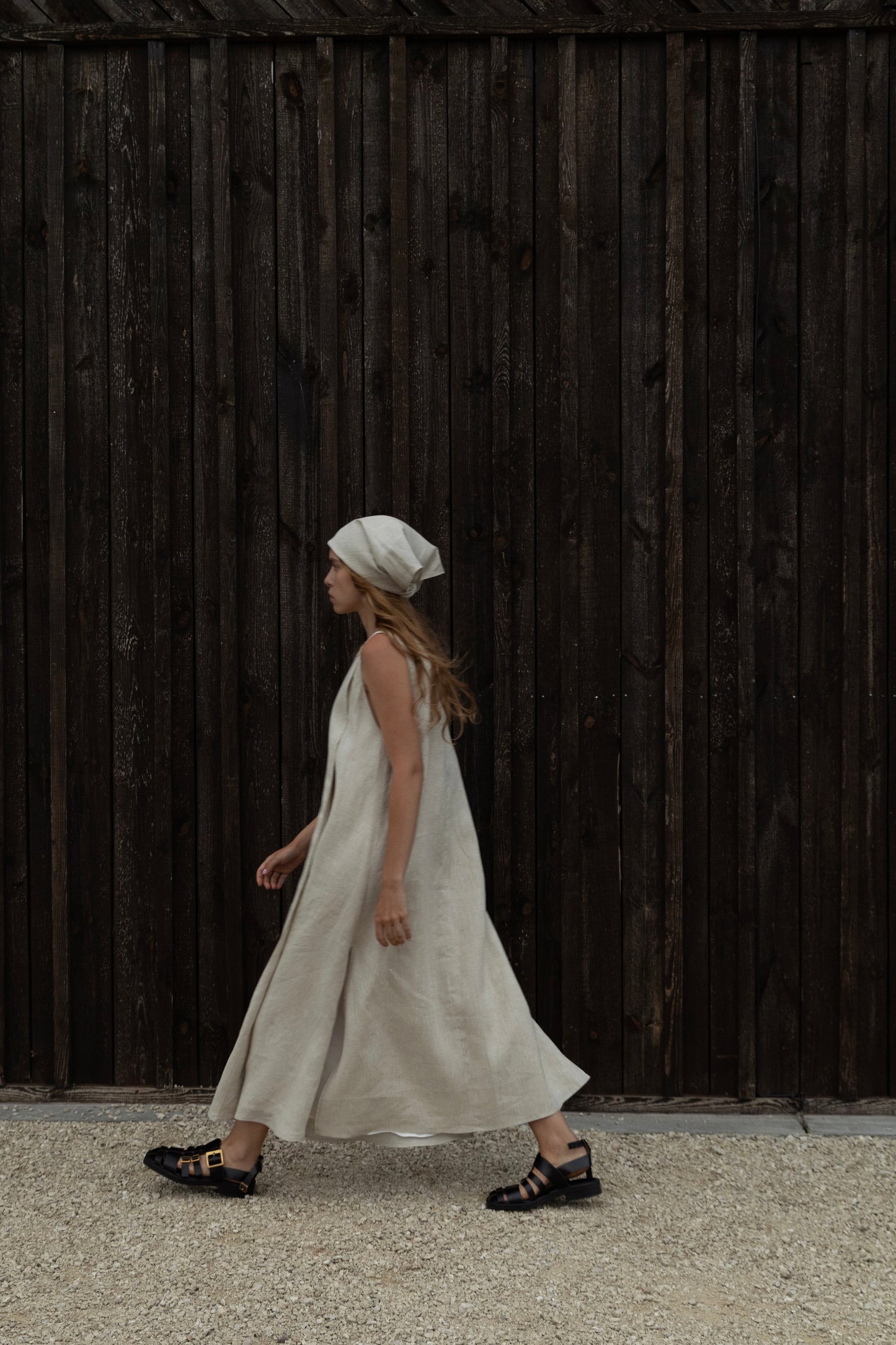 Beige linen geometric dress