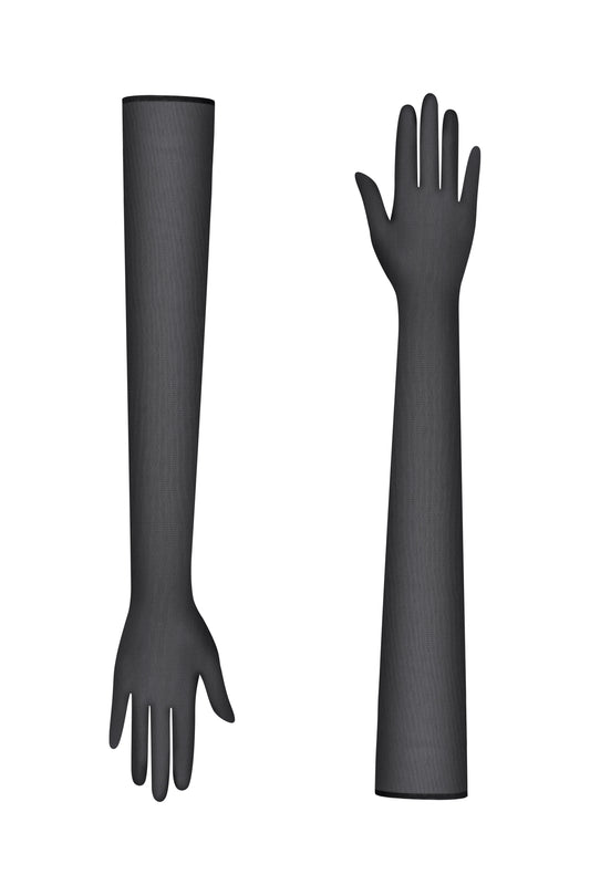 Напівпрозорі чорні довгі рукавиці