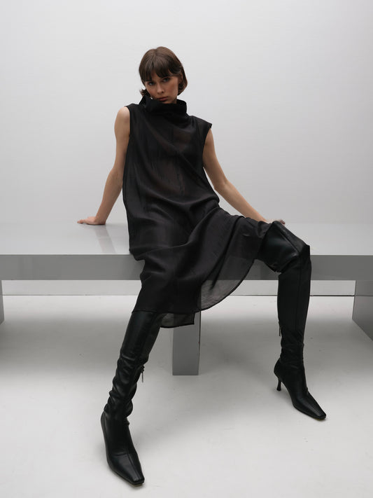 Топ під горло напівпрозорий чорний довгий