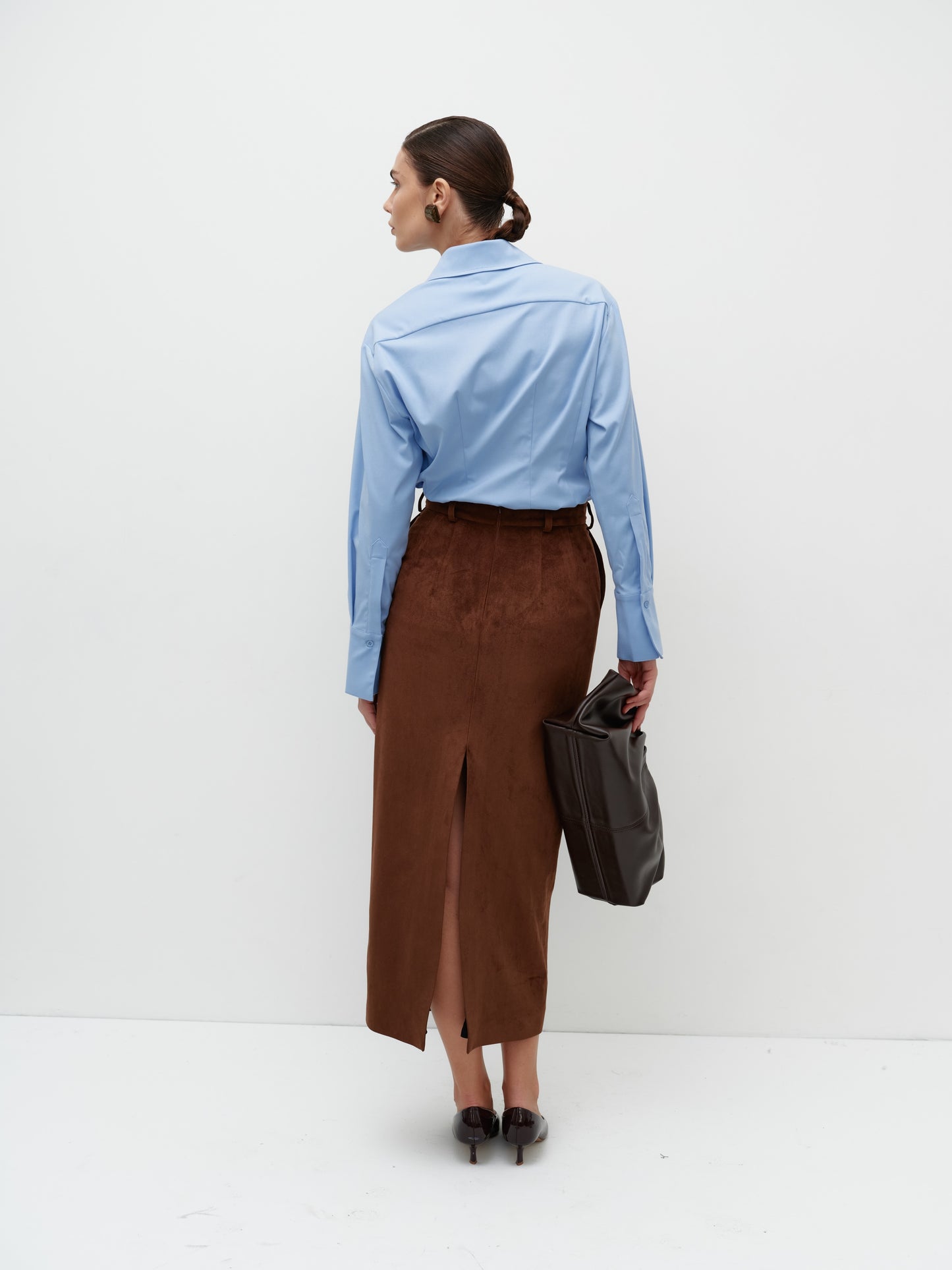 Caramel eco-suede maxi skirt