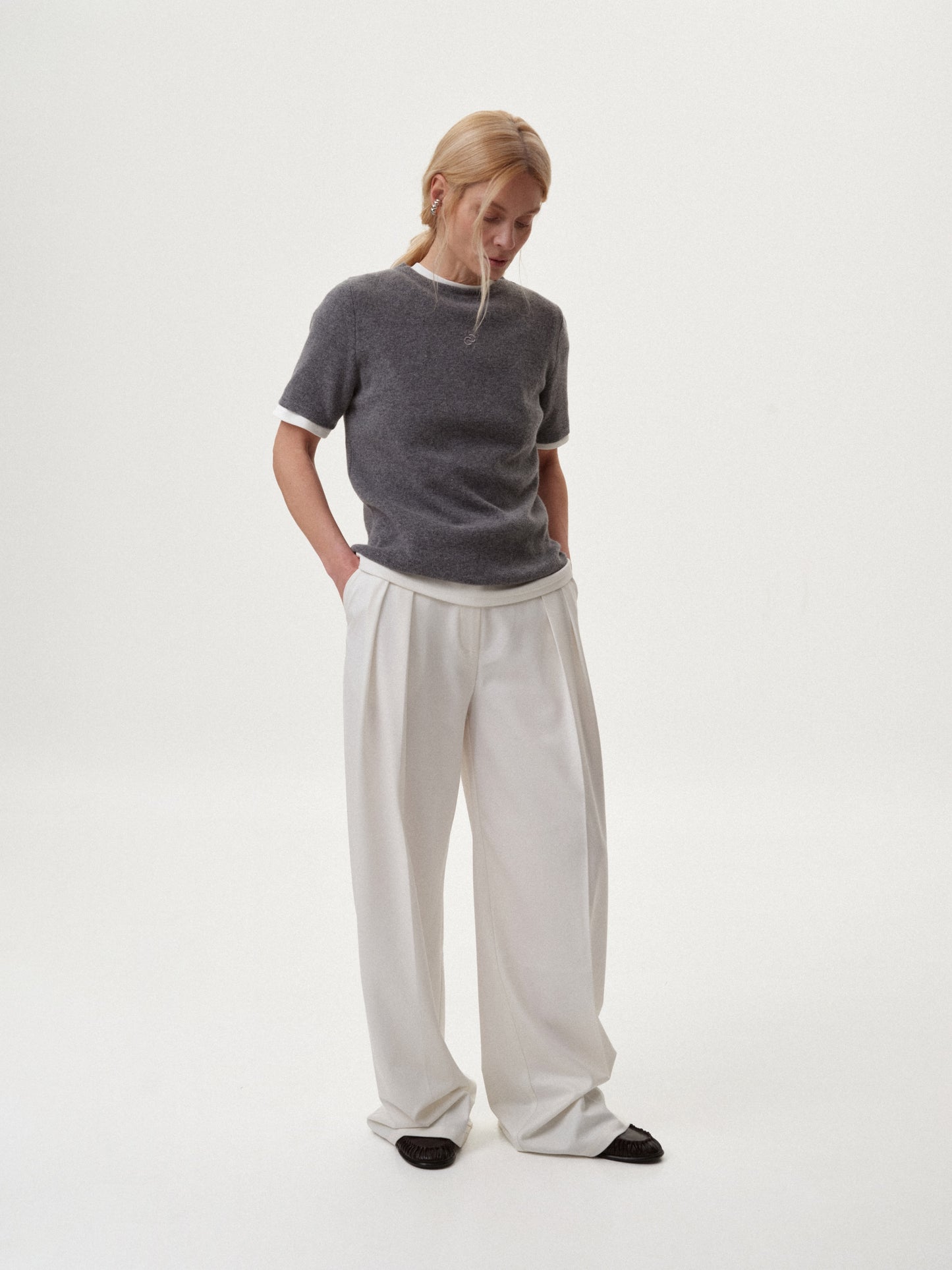 Milk-white palazzo trousers