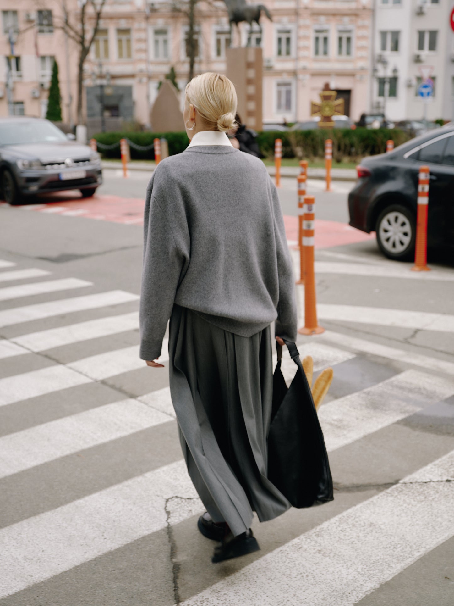 Grey flared trousers skirt