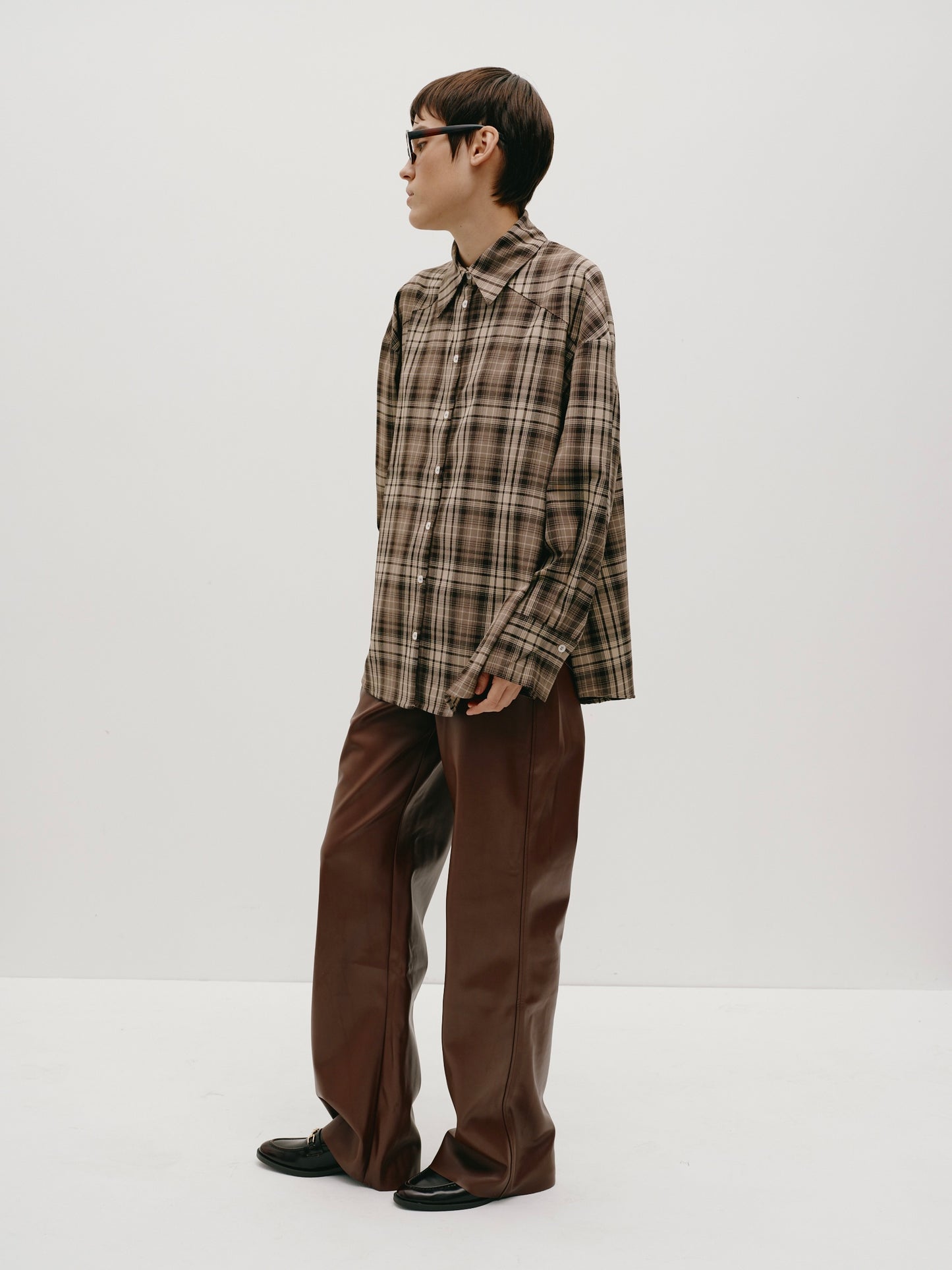 Brown oversized checkered shirt