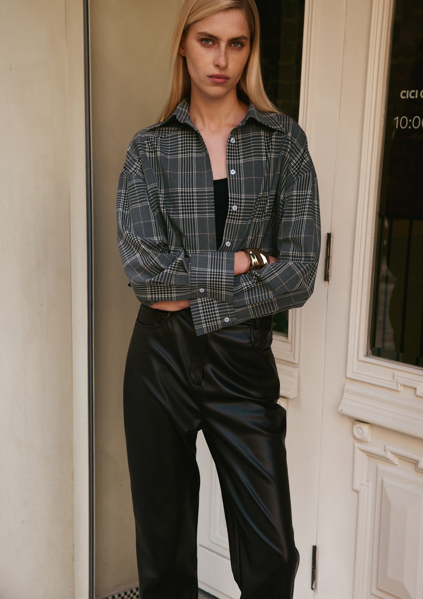 Сорочка оверсайз в клітинку сіра