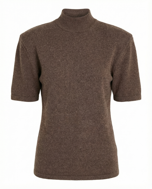 Вовняний гольф на короткий рукав з акцентними плечима бежевий