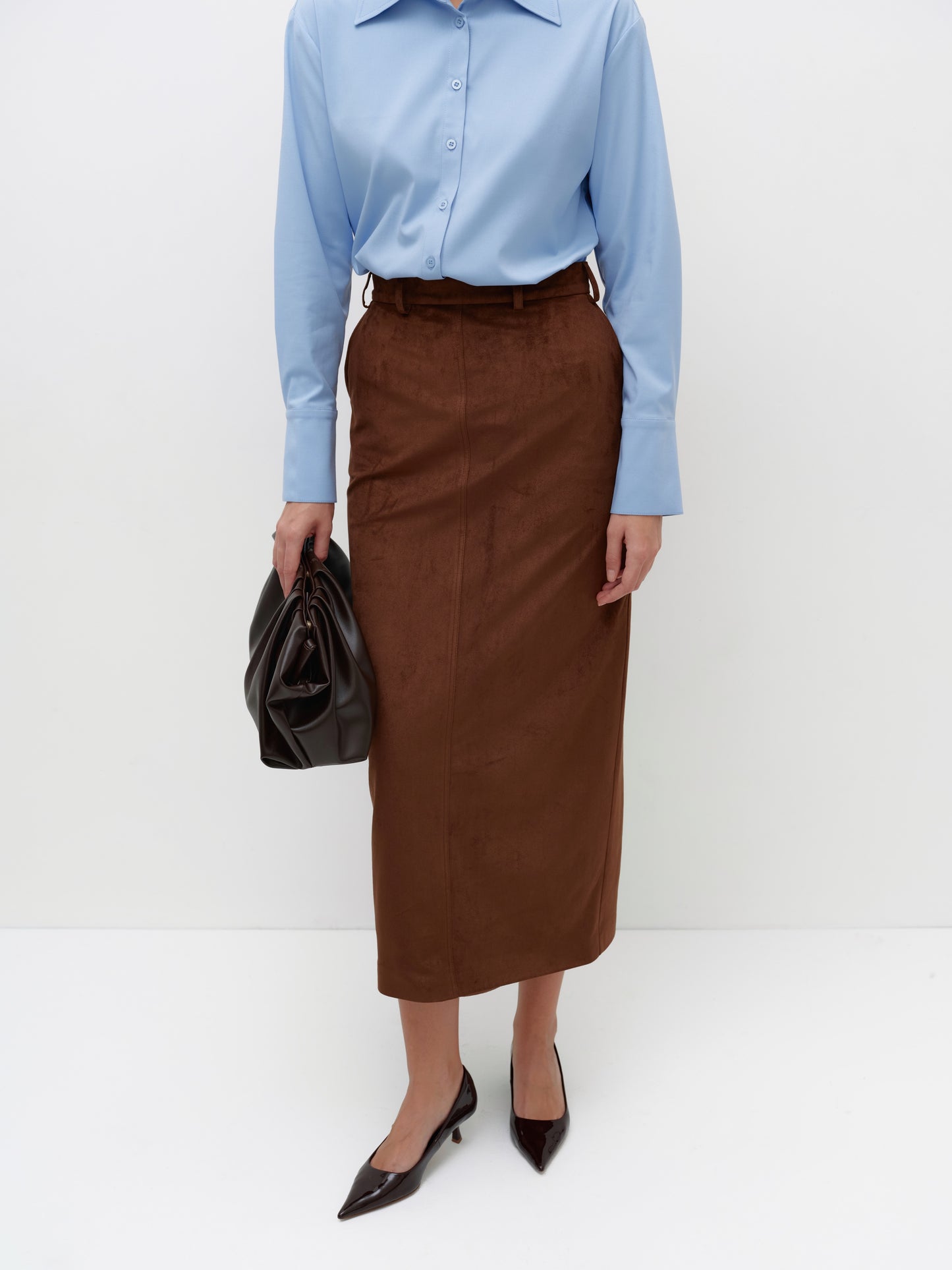 Caramel eco-suede maxi skirt