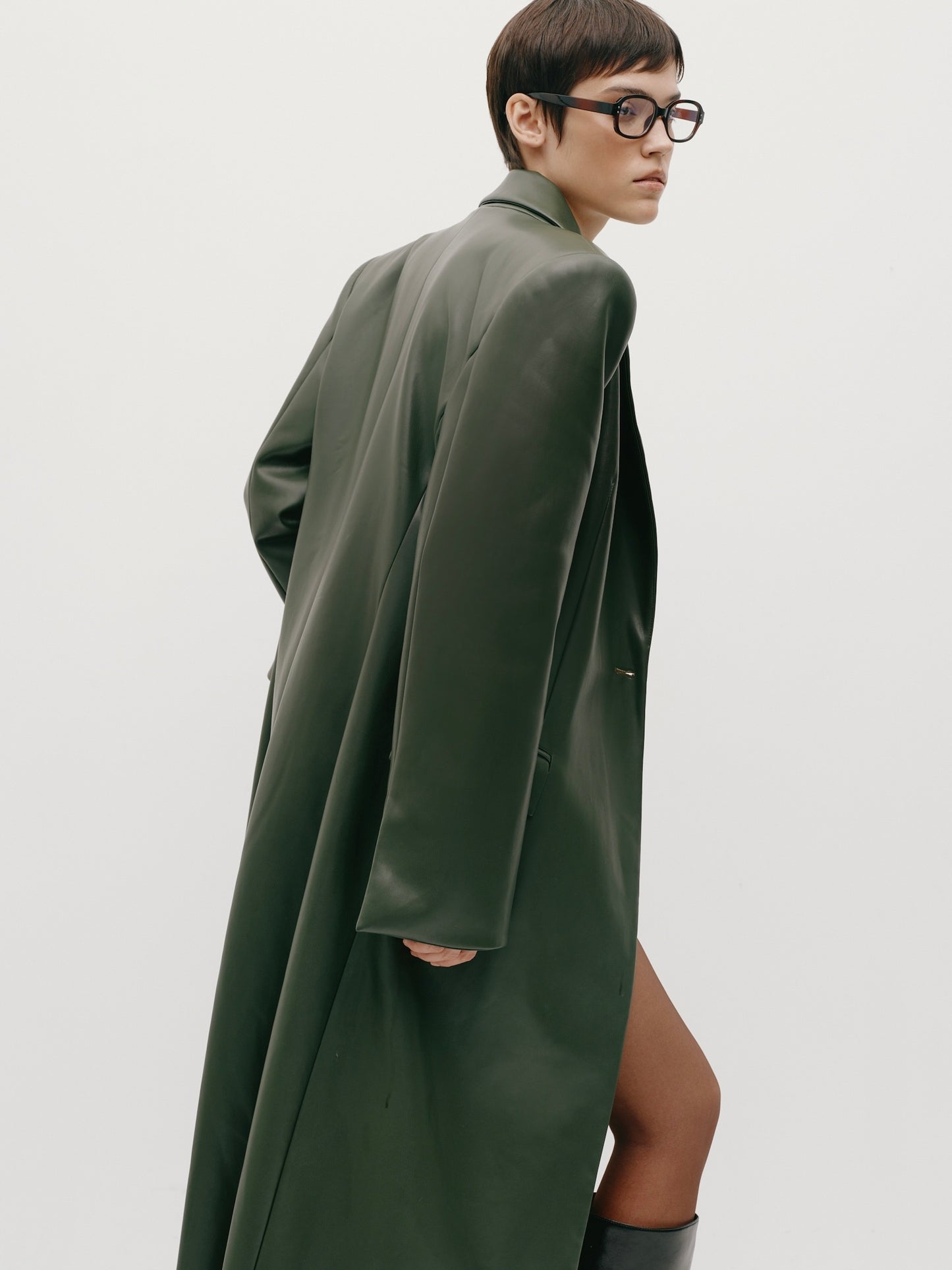 Eco-leather maxi coat in green