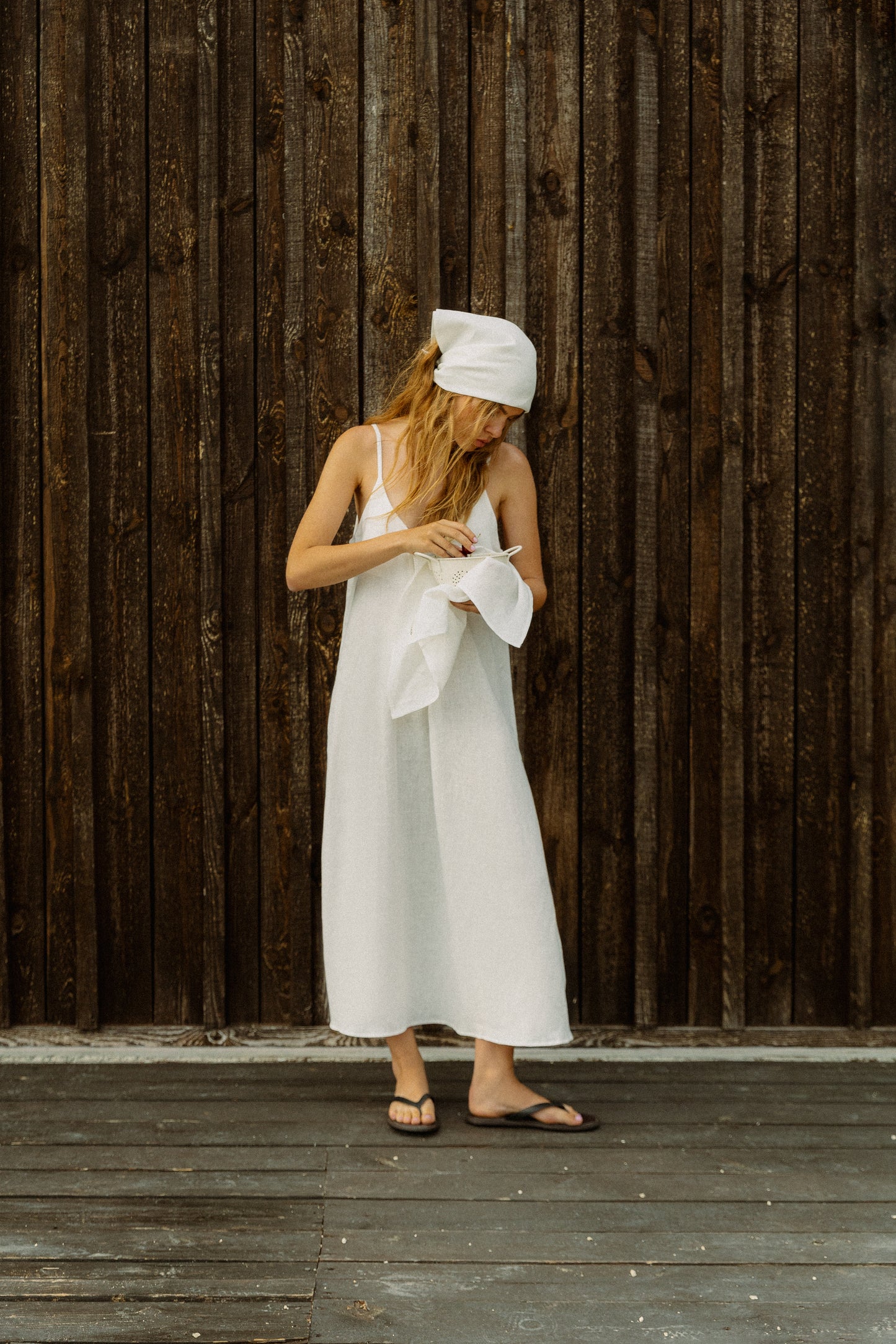 Linen sundress without lining, milky