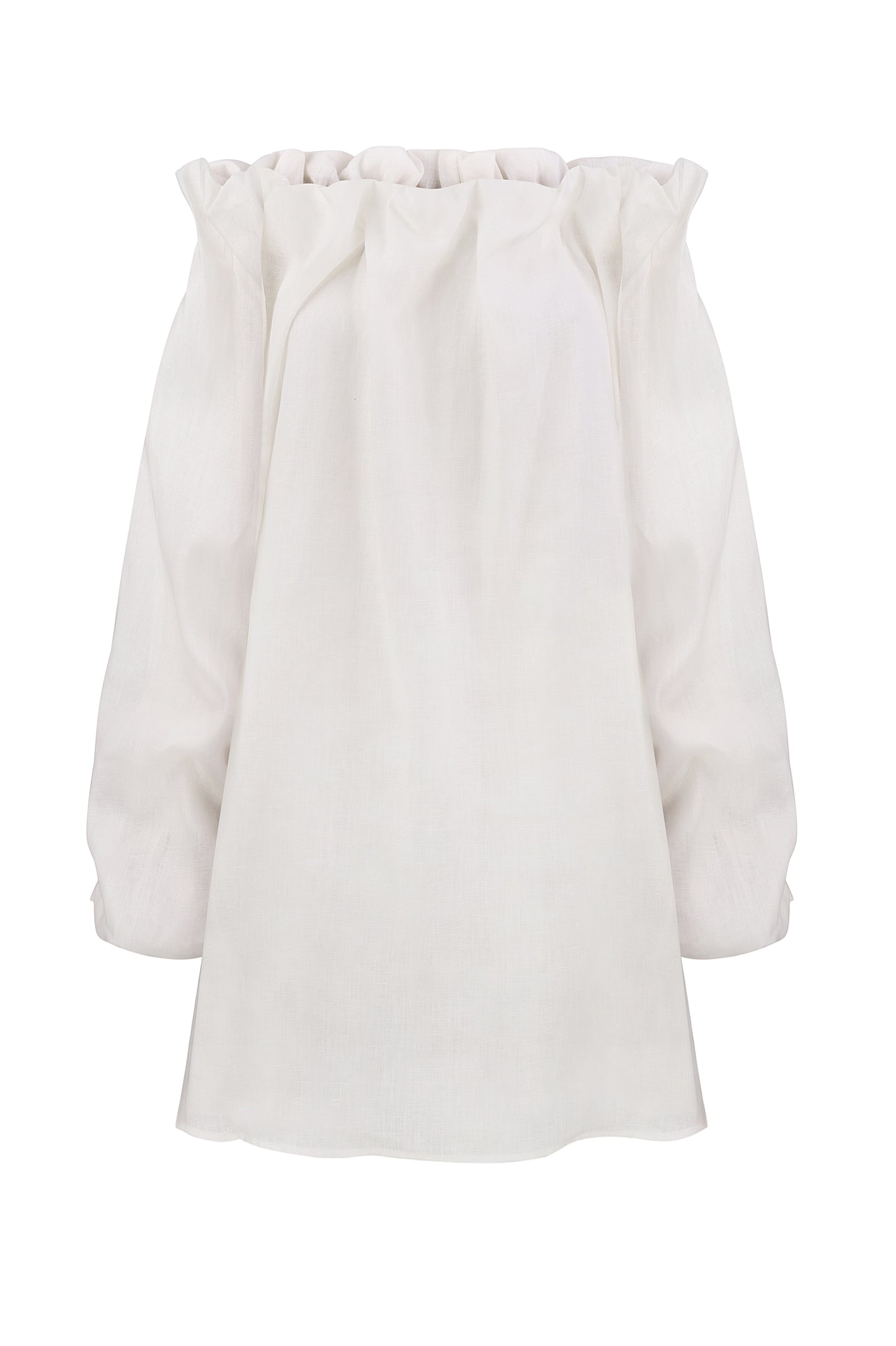 Puff dress made of linen, milky white