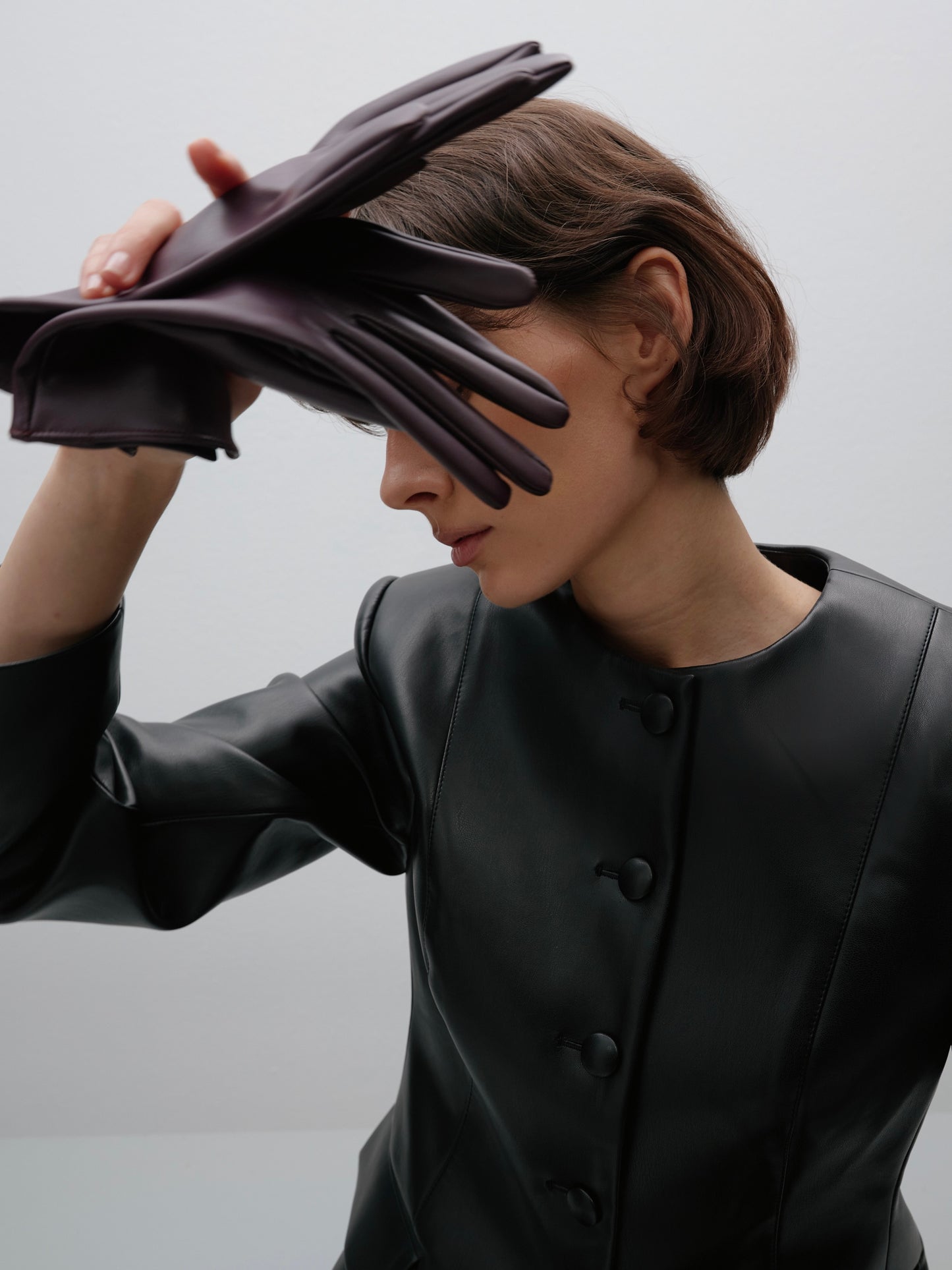 Рукавиці сливові з еко-шкіри