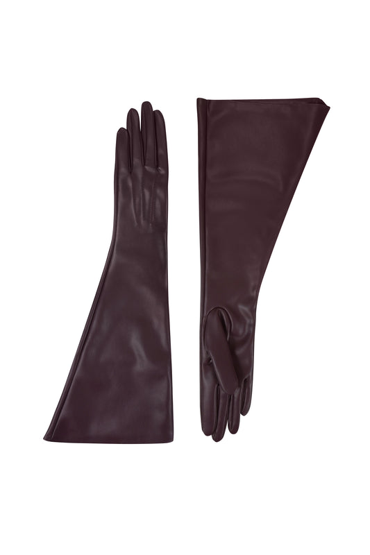 Рукавиці сливові з еко-шкіри довгі