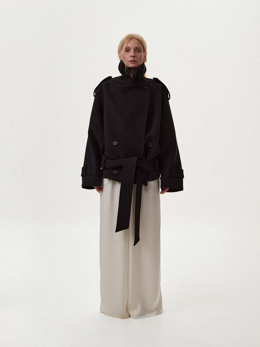 Вкорочене чорне пальто - жакет з вовни COUTURE