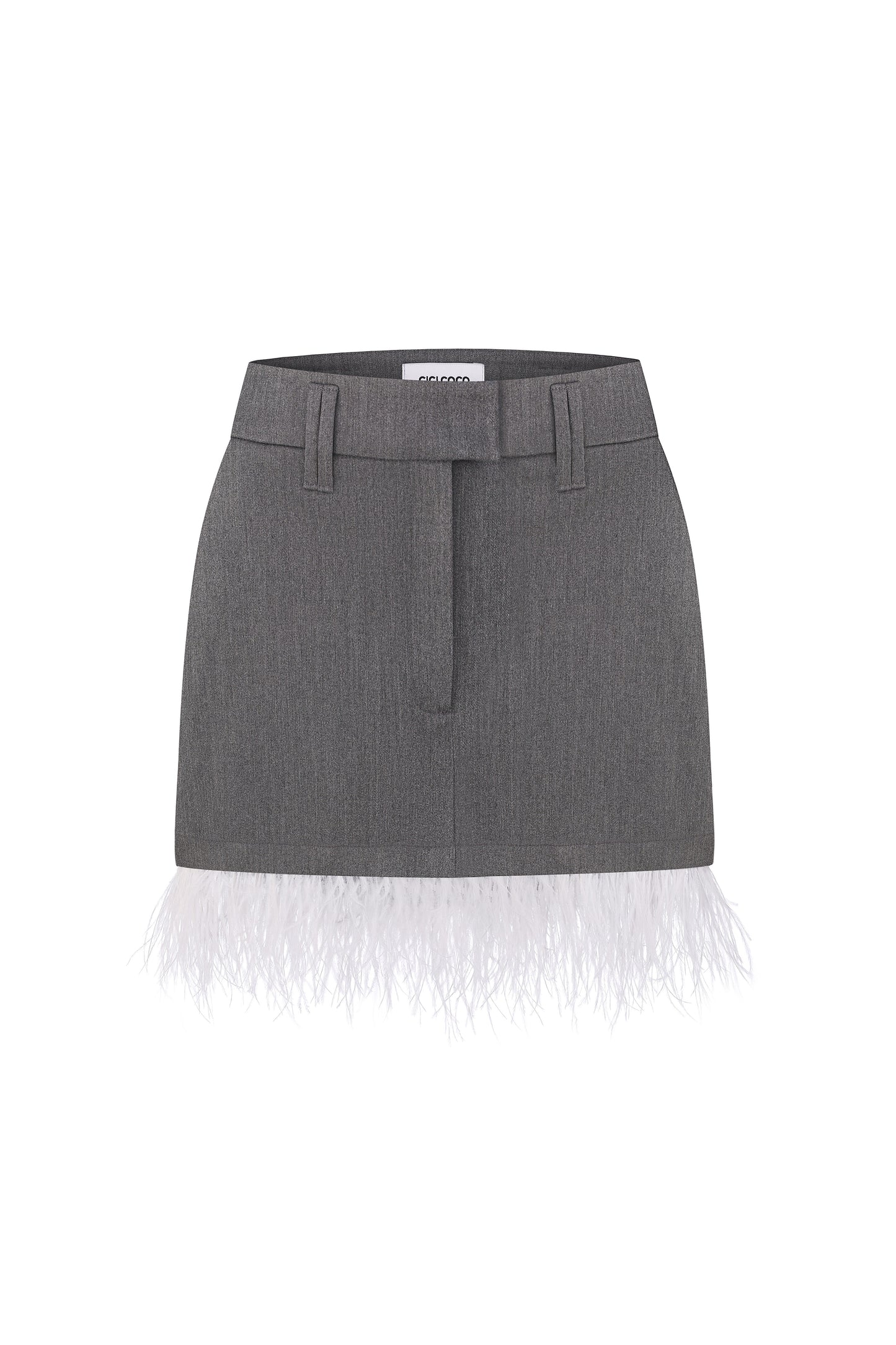 Gray Mini Skirt with Detachable Feathers