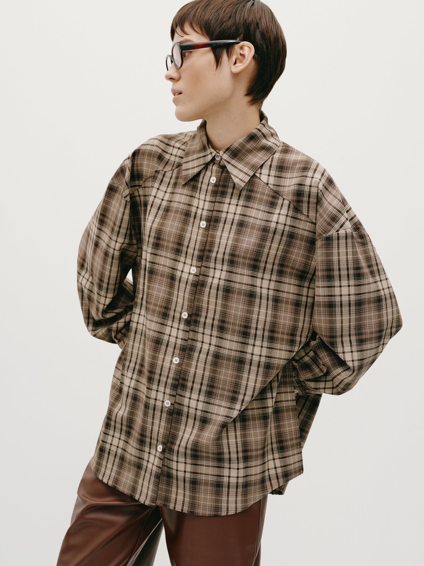 Brown oversized checkered shirt