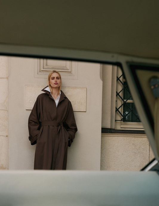Тренч коричневий максі з поясом COUTURE